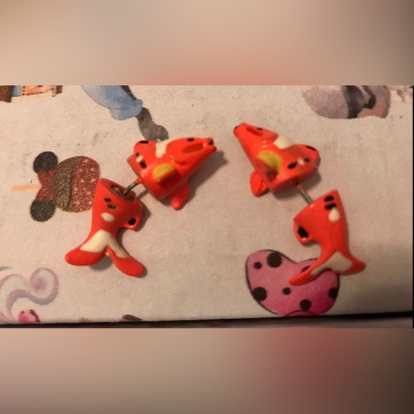 Unique Neon Orange Koi Fish Earrings - Picture 2 of 5